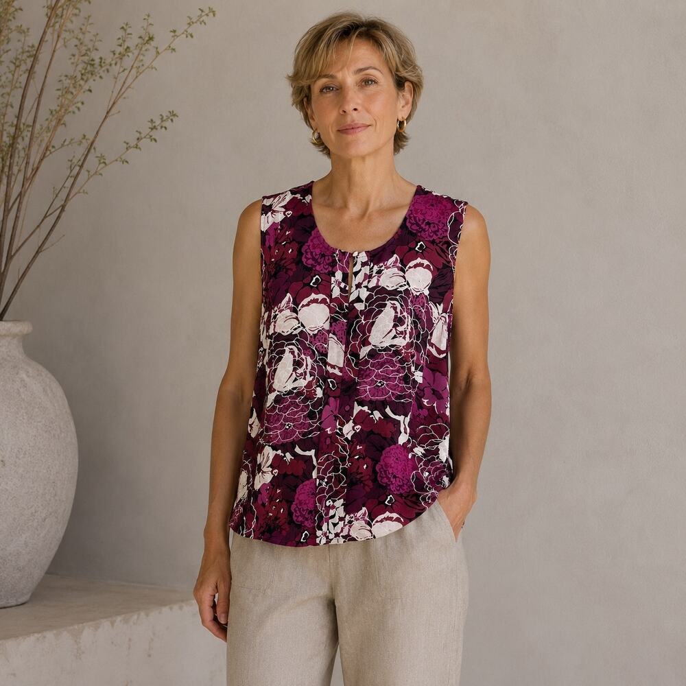 Laundry By Shelli Segal Magenta Pink  Floral Sleeveless  Top XL